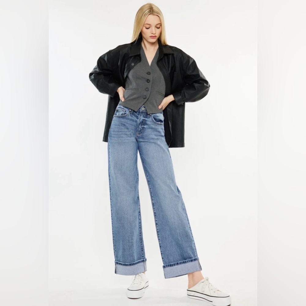 KanCan Kolbie High Rise Cuffed Wide Leg Jeans Size 7/27 NWT